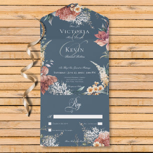 Modern Romantic Blue Garden Floral No Dinner All In One Invitation