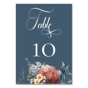 Modern Romantic Blue Garden Floral Wedding Table Number