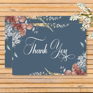 Modern Romantic Blue Garden Floral Wedding Thank You Card