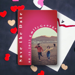 Modern Romantic Burgundy Red Arch Photo Wedding Save The Date