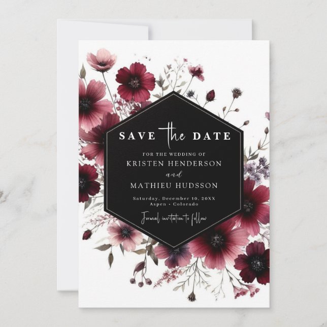 Modern Romantic Burgundy Wedding  Save The Date (Front)
