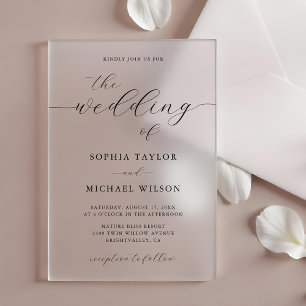 Modern Romantic Calligraphy Black Wedding Acrylic Invitations