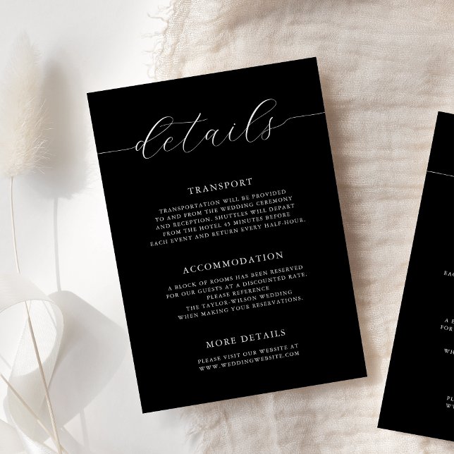 Modern Romantic Calligraphy Black Wedding Details Enclosure Card (Creator Uploaded)