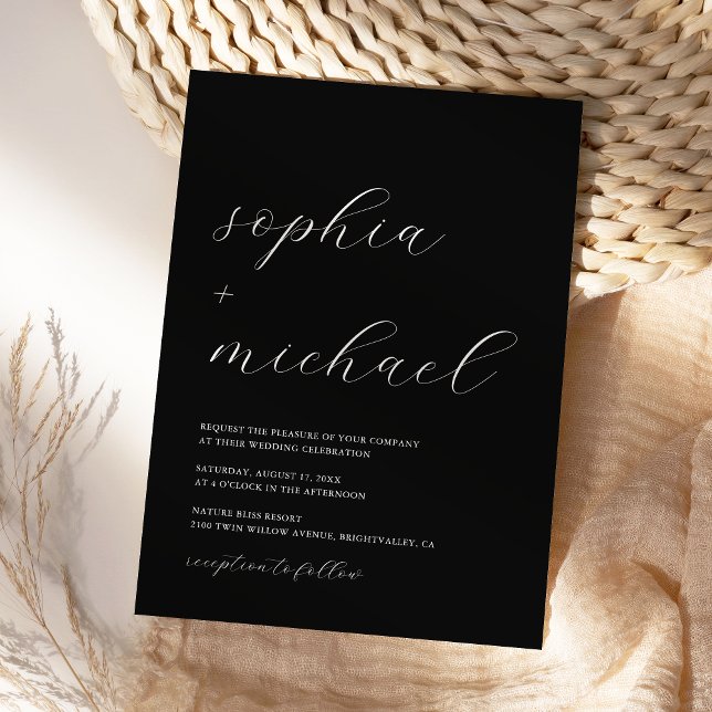 Modern Romantic Calligraphy Black Wedding Invitation (Creator Uploaded)
