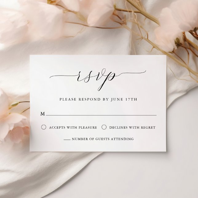 Modern Romantic Calligraphy Black & White Wedding RSVP Card (Creator Uploaded)