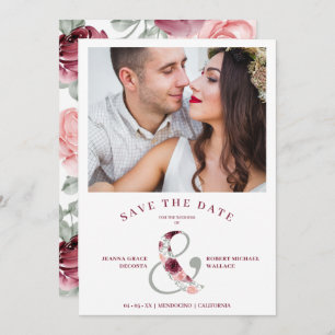 Modern Romantic Classic Floral Pink Shades Photo Save The Date