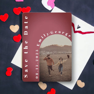 Modern Romantic Couple Burgundy Arch Photo Wedding Save The Date