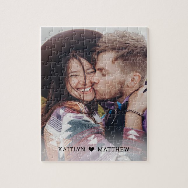 Modern Romantic Couple Photo Monogram Names Jigsaw Puzzle (Vertical)