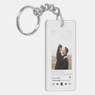 Modern Romantic Couple Stylish Music Player Photo Key Ring