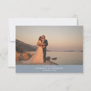 Modern Romantic Dusty Blue Photo Wedding Thank You Card