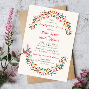 Modern Romantic Elegant Floral Engagement Party Invitation