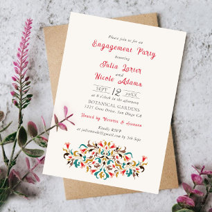 Modern Romantic Elegant Floral Engagement Party Invitation