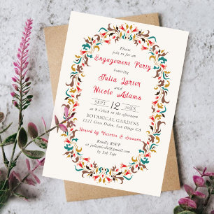 Modern Romantic Elegant Floral Engagement Party Invitation