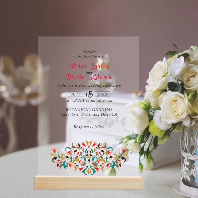 Modern Romantic Elegant Floral Wreath Wedding Acrylic Invitations (Creator Uploaded)