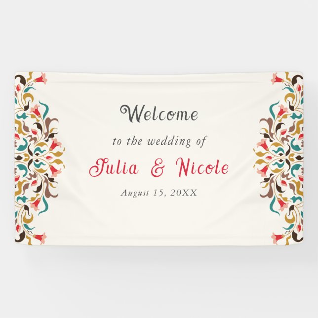 Modern Romantic Elegant Floral Wreath Wedding Banner (Horizontal)