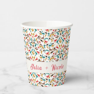 Modern Romantic Elegant Floral Wreath Wedding Paper Cups