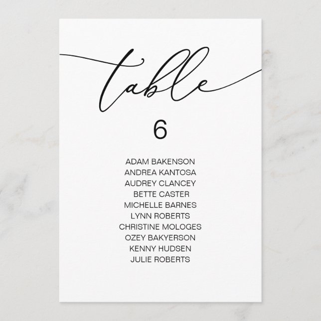 Modern Romantic Guests Seating Chart Table Card (Front)