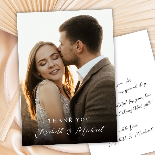 Modern Romantic Handwritten Script Photo Wedding  Thank You Card (Creator Uploaded)