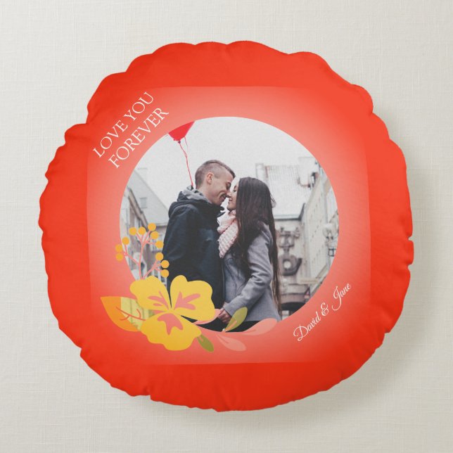 Modern Romantic Love Couple Photo Valentines Day Round Cushion (Front)
