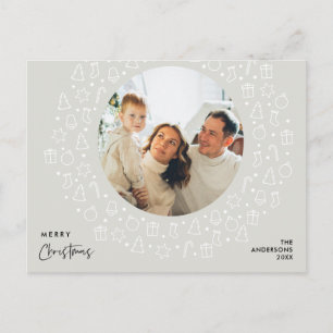 Modern Romantic, Merry Christmas Family Photo Post Postcard