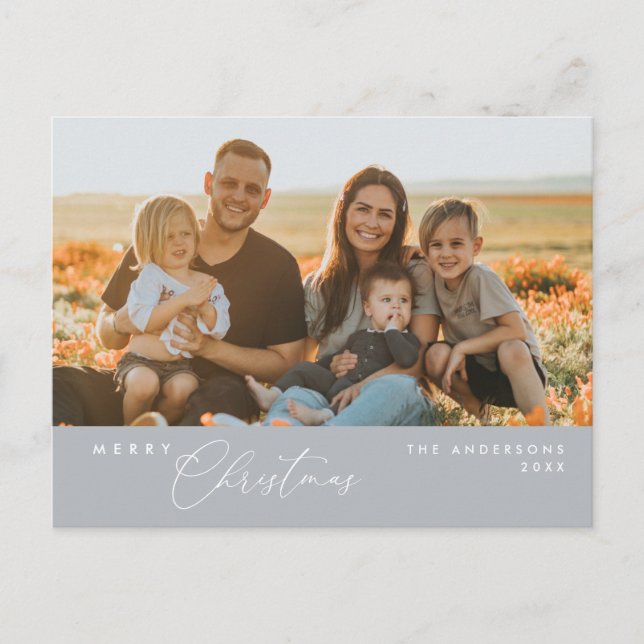 Modern Romantic, Merry Christmas Family Postcard (Front)