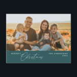 Modern Romantic, Merry Christmas Family Postcard<br><div class="desc">Merry Christmas. Celebrate the season with this family photo postcard, emerald green themed. It is fully customisable and personalised with your own greeting messages. Please add your return address for easy mailing. It is simple, easy, yet modern minimalist and festive. This is the perfect postcard for sending your holiday wishes....</div>