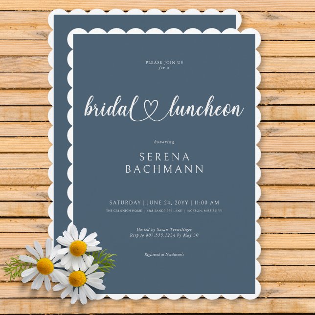 Modern Romantic Minimal Blue Bridal Luncheon Invitation (Modern Romantic Minimal Blue Bridal Luncheon Invitation)
