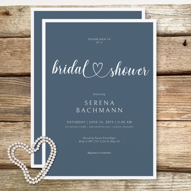 Modern Romantic Minimal Blue Bridal Shower Invitation (Modern Romantic Minimal Blue Bridal Shower Invitation)