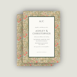 Modern Romantic Morris Floral Blue Pink Wedding Invitation