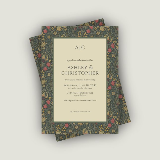Modern Romantic Morris Floral Charcoal Wedding Invitation (Creator Uploaded)
