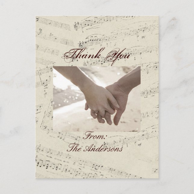 Modern Romantic Music notes Wedding thank you Postcard (Front)