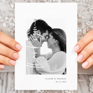 Modern Romantic Photo Simple Script Wedding Thank You Card