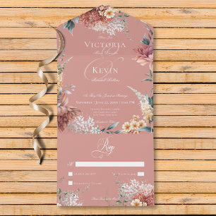 Modern Romantic Pink Garden Floral No Dinner All In One Invitation