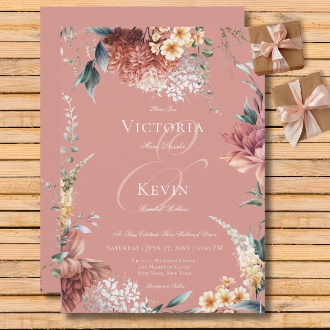 Modern Romantic Pink Garden Floral Wedding Invitation (Creator Uploaded)