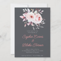 Modern Romantic Pink Roses Graphite Grey Wedding