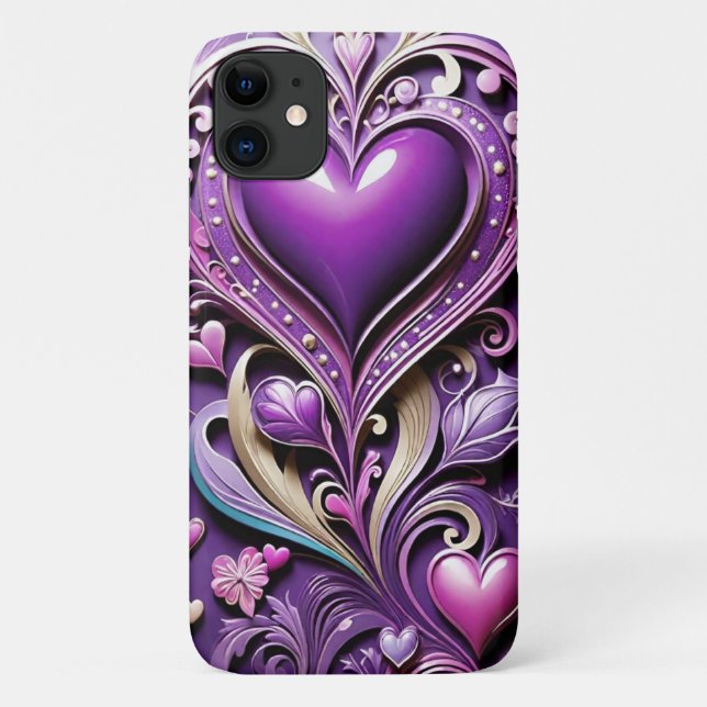 Modern romantic purple heart  Case-Mate iPhone case (Back)
