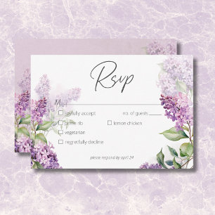 Modern Romantic Purple & Sage Lilacs Dinner  RSVP Card