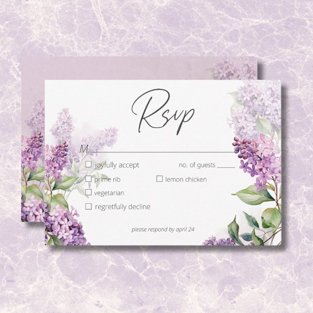 Modern Romantic Purple & Sage Lilacs Dinner  RSVP Card (Modern Romantic Purple & Sage Lilacs Dinner RSVP Card)