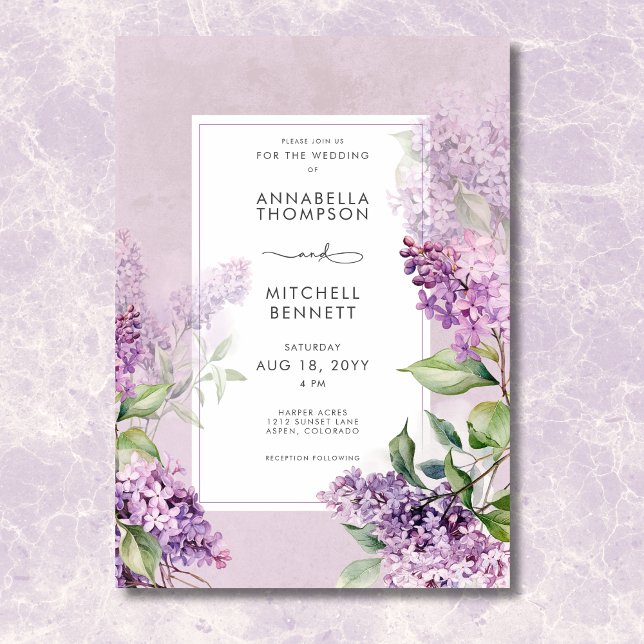 Modern Romantic Purple & Sage Lilacs Wedding Invitation (Modern Romantic Purple & Sage Lilacs Wedding Invitation)