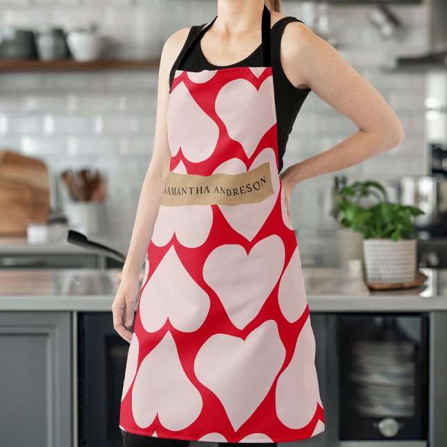 Modern  Romantic Red & Pink Hearts Pattern  Apron (Creator Uploaded)