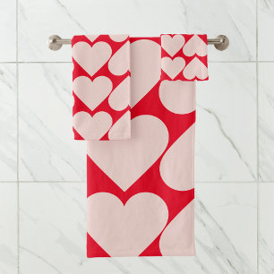 Modern  Romantic Red & Pink Hearts Pattern  Bath Towel Set