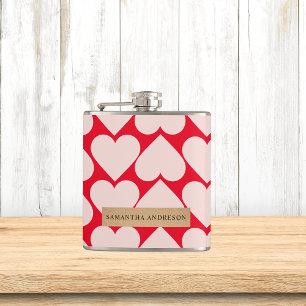 Modern Romantic Red & Pink Hearts Pattern Hip Flask