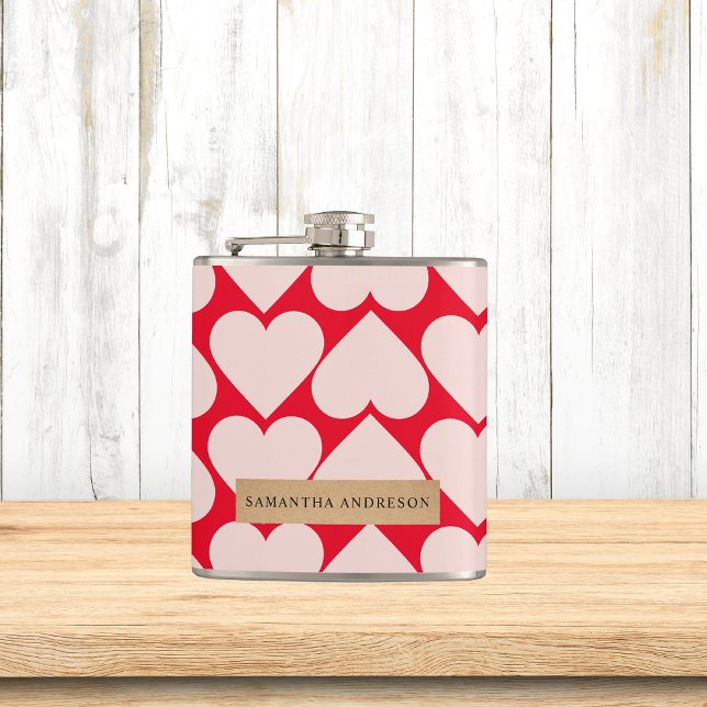Modern  Romantic Red & Pink Hearts Pattern  Hip Flask (Creator Uploaded)
