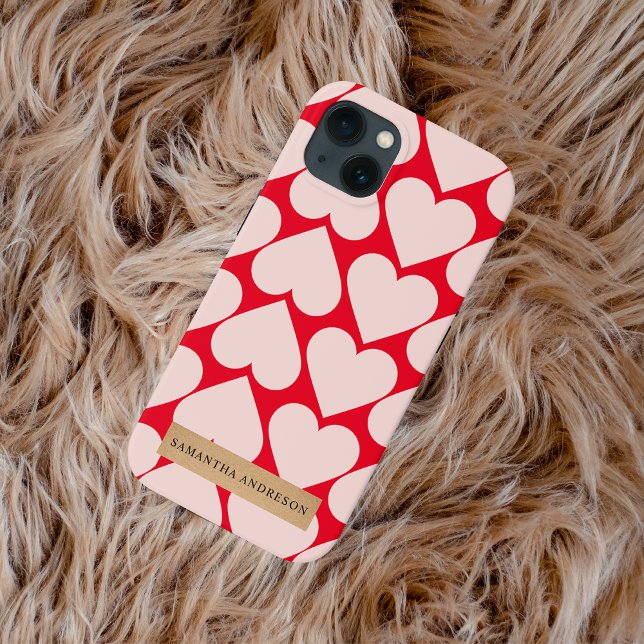 Modern  Romantic Red & Pink Hearts Pattern  iPhone Case (Creator Uploaded)