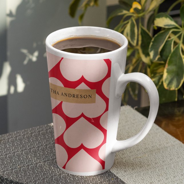 Modern  Romantic Red & Pink Hearts Pattern  Latte Mug (Creator Uploaded)