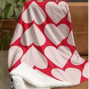 Modern  Romantic Red & Pink Hearts Pattern  Sherpa Blanket
