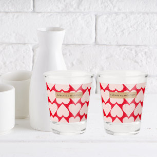 Modern Romantic Red & Pink Hearts Pattern Shot Glass