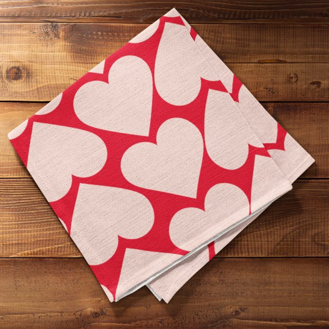 Modern  Romantic Red & Pink Hearts Pattern  Tea Towel (Creator Uploaded)