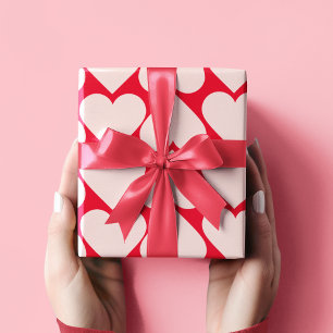 Modern  Romantic Red & Pink Hearts Pattern  Wrapping Paper