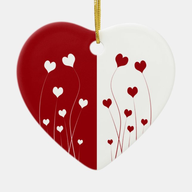 Modern Romantic Red White Love Hearts Ceramic Ornament (Front)